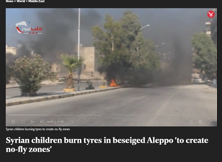 الأطفال السوريين يحرقون الإطارات في حلب المحاصرة لإنشاء مناطق حظر الطيران