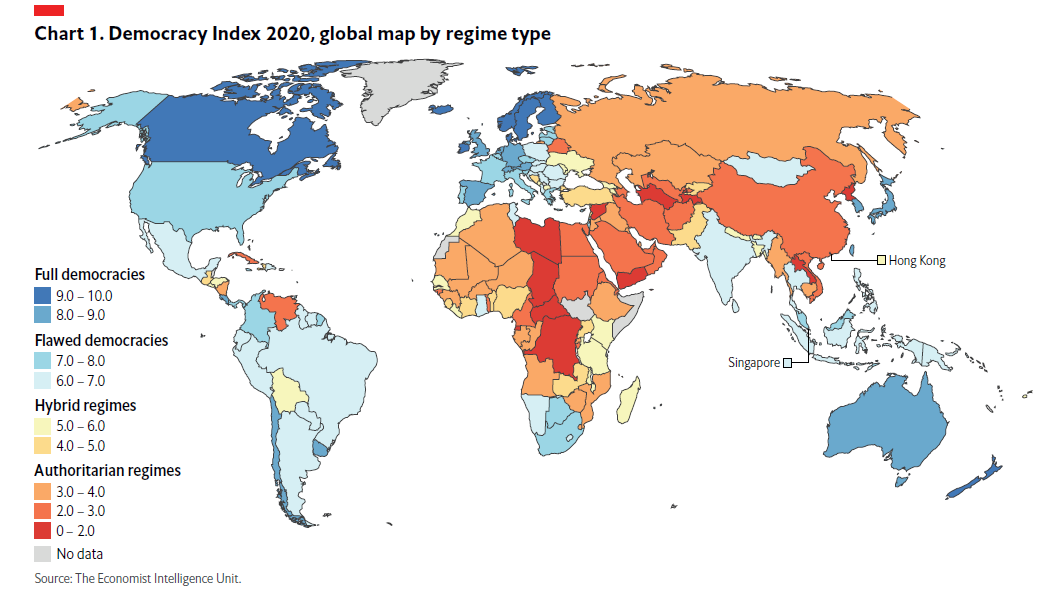 خريطة مؤشر الديمقراطية العالمي 2020